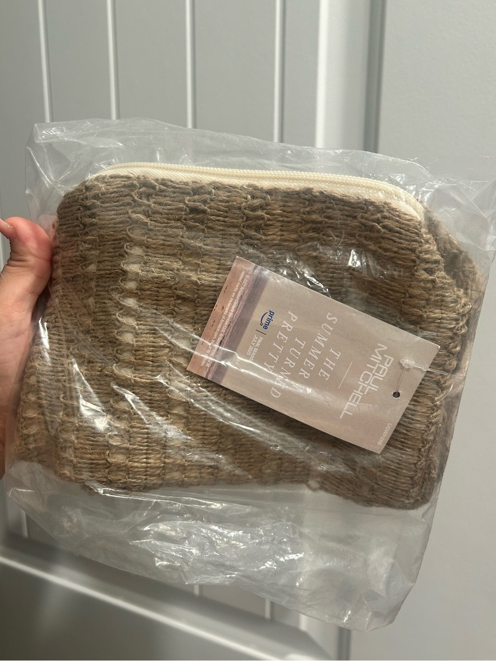 NWT Paul Mitchell Tan Burlap Woven Cosmetic Pouch